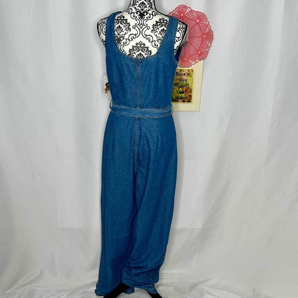 NWT Sincerely Jules Blue Jean Denim Button Down, Belted, & Wide Leg Jumpsuit L - Picture 4 of 13